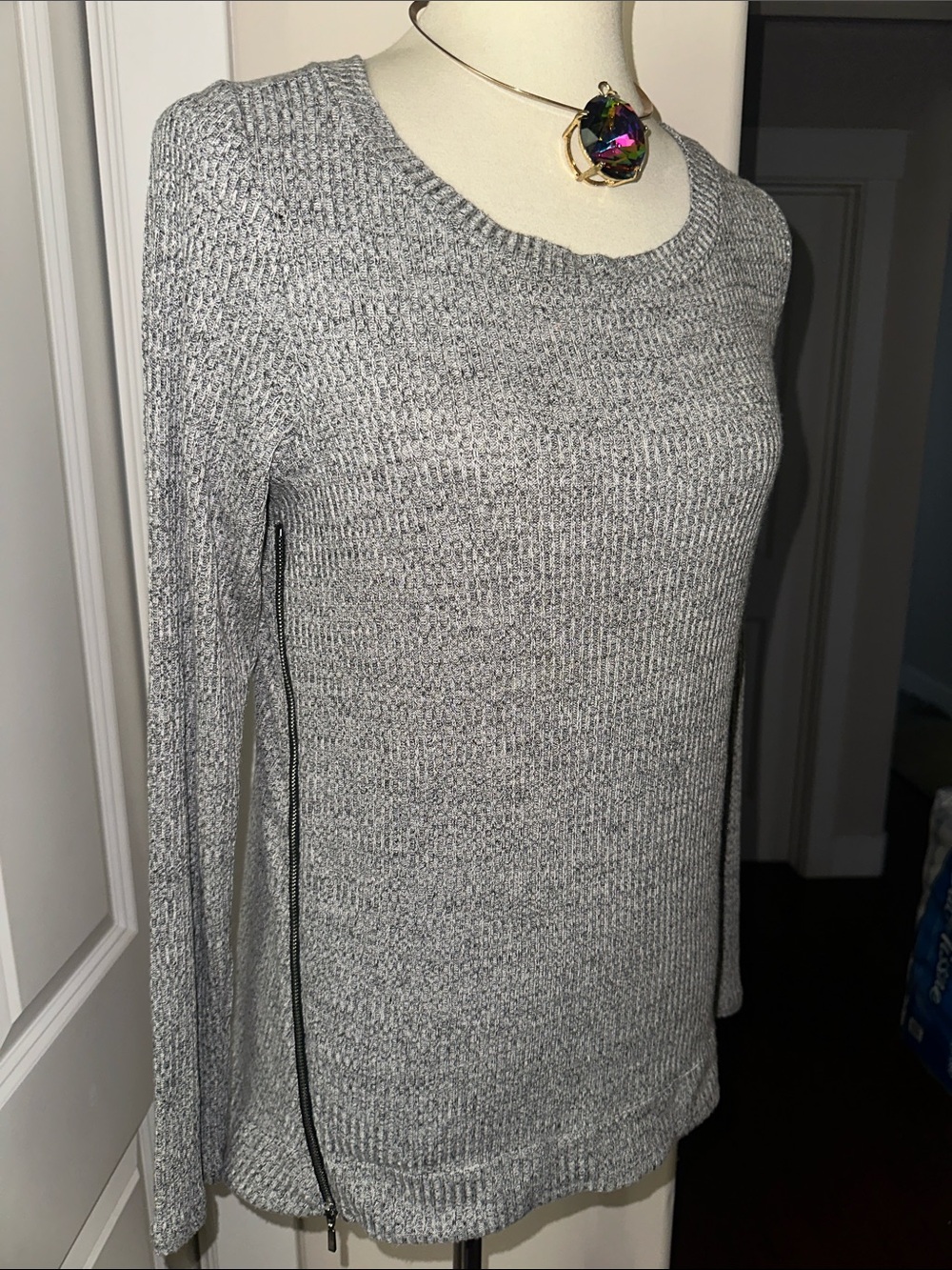 RACHEL Rachel Roy Gray Heather Side-Zip Knit Sweater Size M